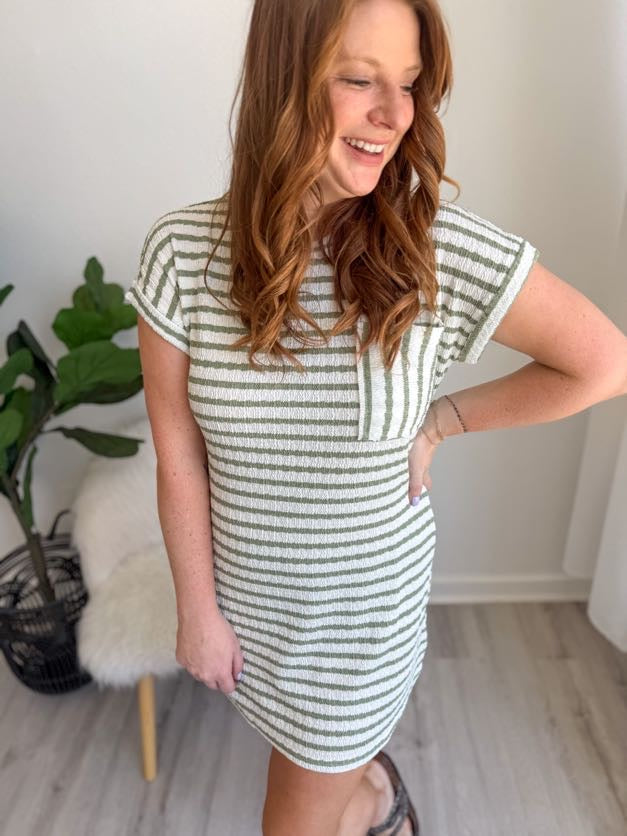 Olive Stripe Casual Dress