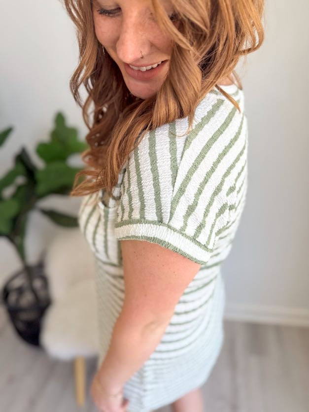 Olive Stripe Casual Dress