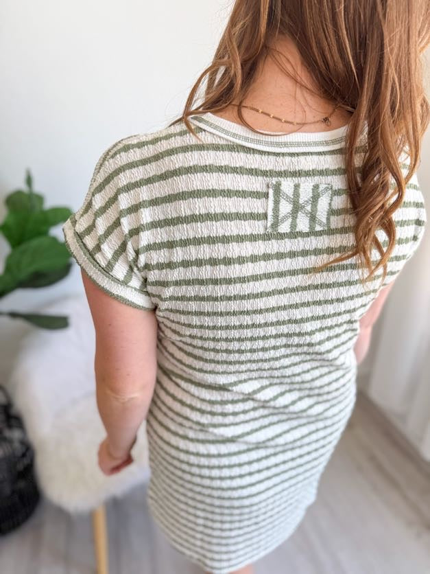 Olive Stripe Casual Dress
