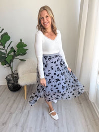 Blue Tulle Pleated Midi Skirt