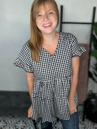 Black Gingham Check Baby Doll Top