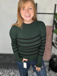 Green And Black Stripe Ribbed Sweater