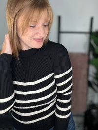 Black And White Stripe Ribbed Sweater