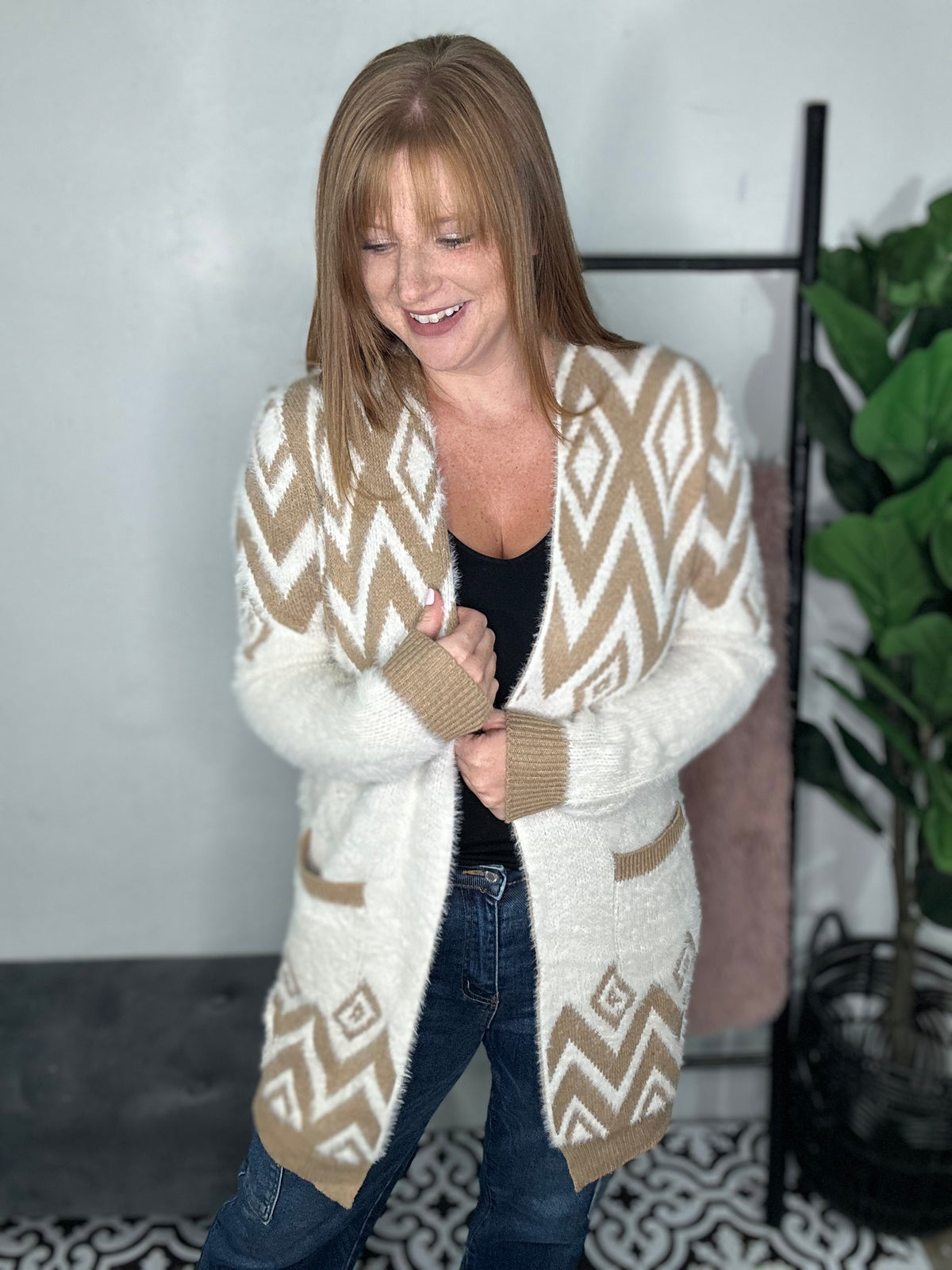 Neutral Dreams Fluffy Aztec Cardigan