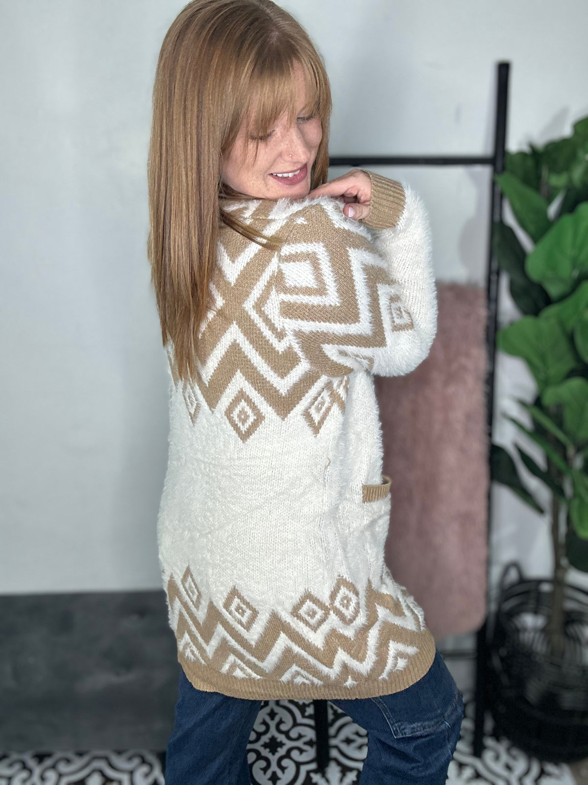 Neutral Dreams Fluffy Aztec Cardigan