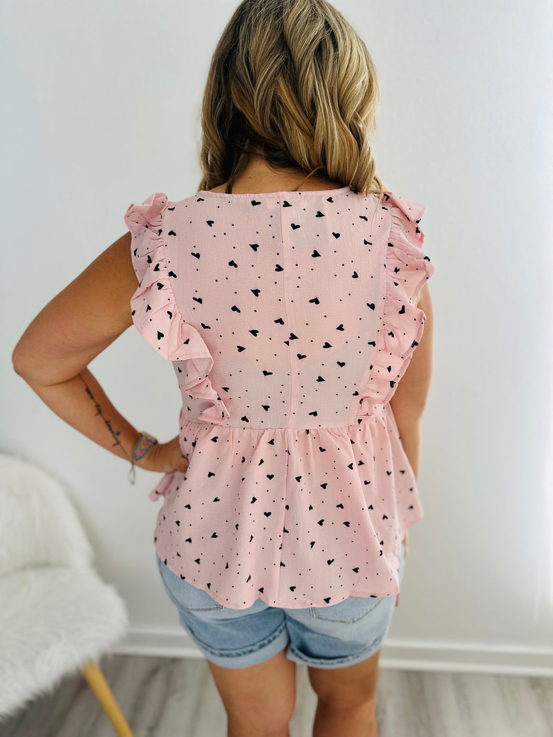 Blush Muted Heart Ruffle Top