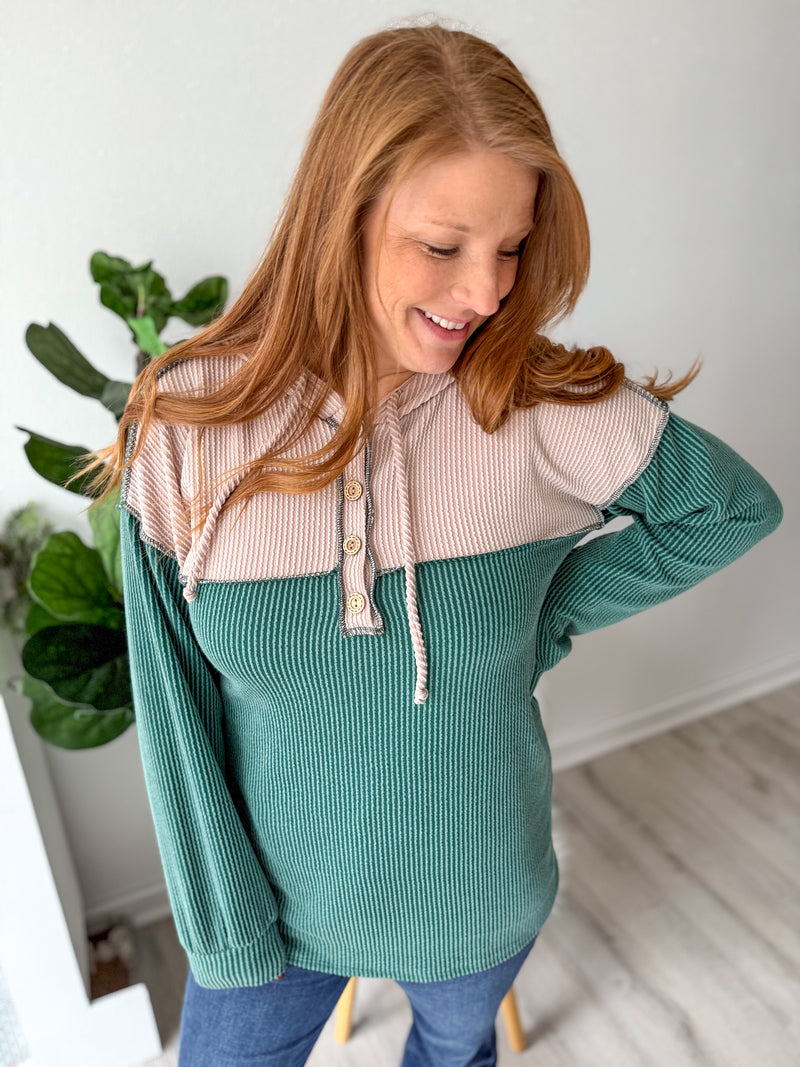 Ribbed Contrast Hoodie