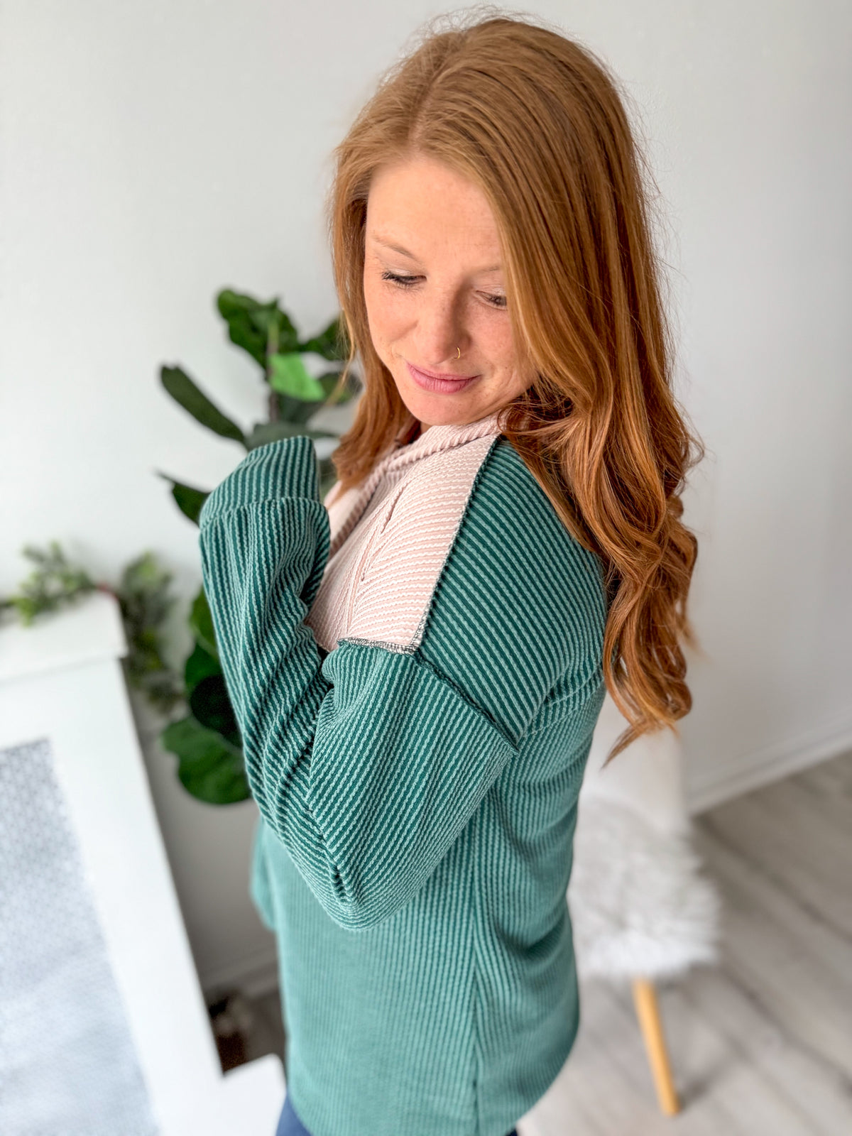 Ribbed Contrast Hoodie