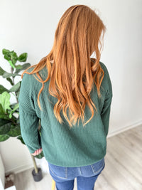 Evergreen Ribbed Quarter Button Top