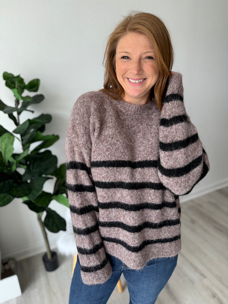 Soft Mocha Black Stripe Sweater