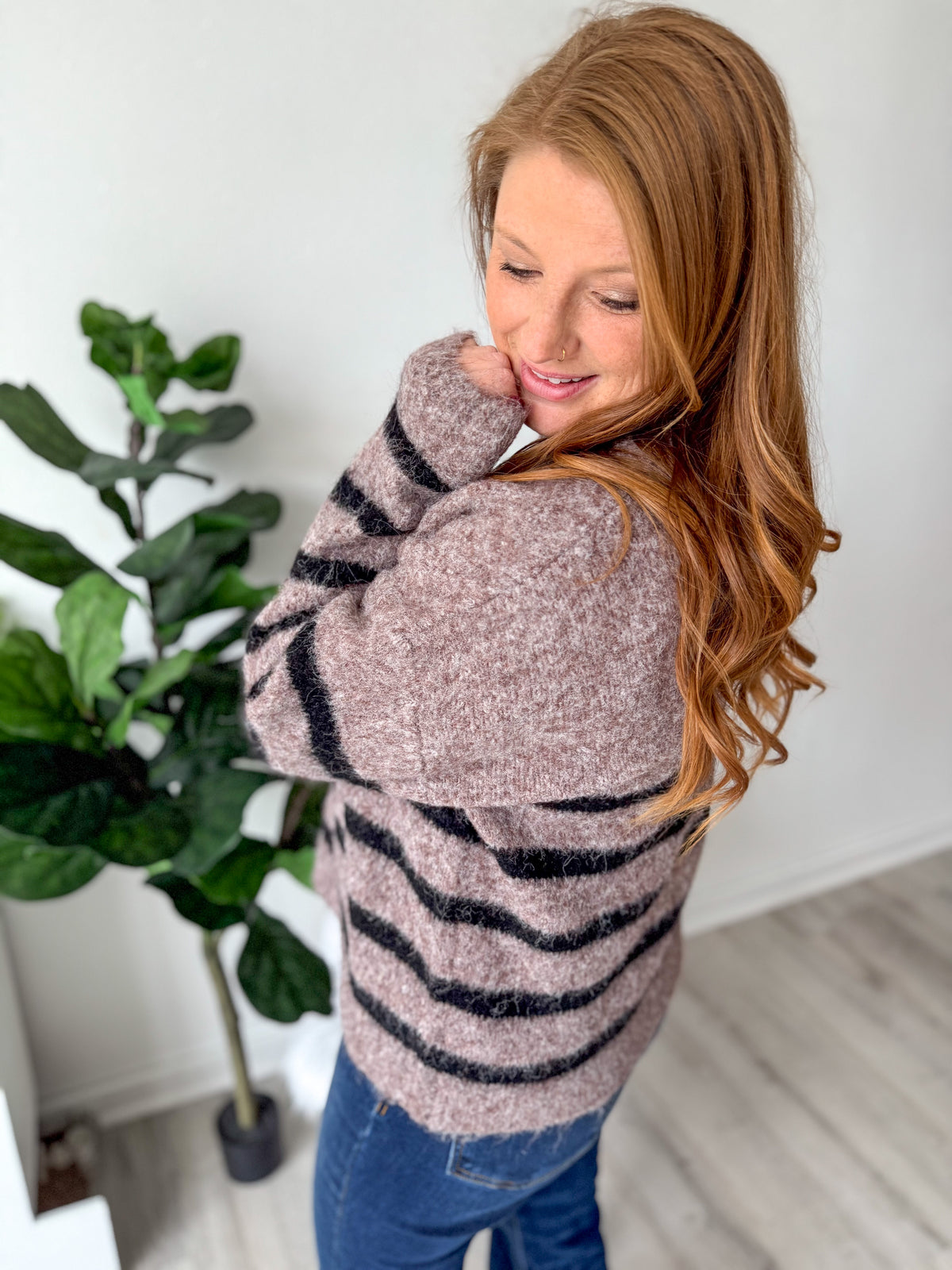 Soft Mocha Black Stripe Sweater