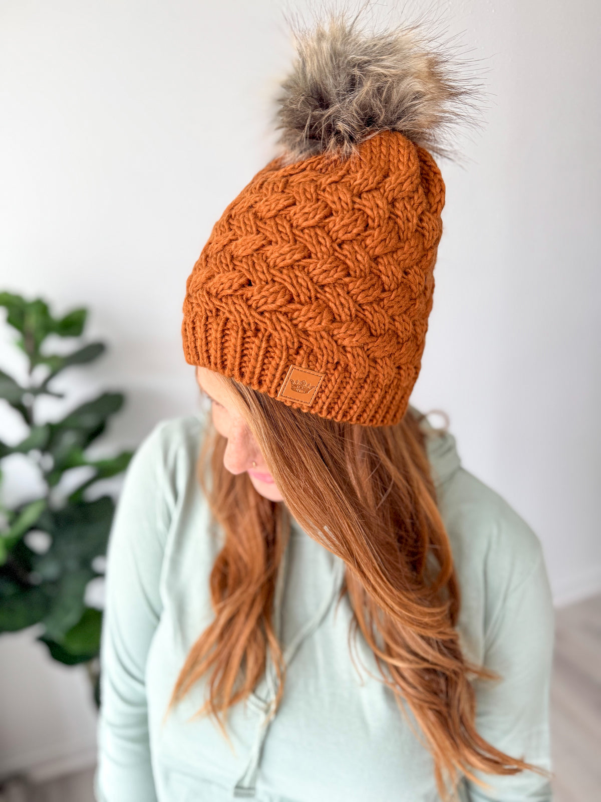 Rust Knit Pom Hat