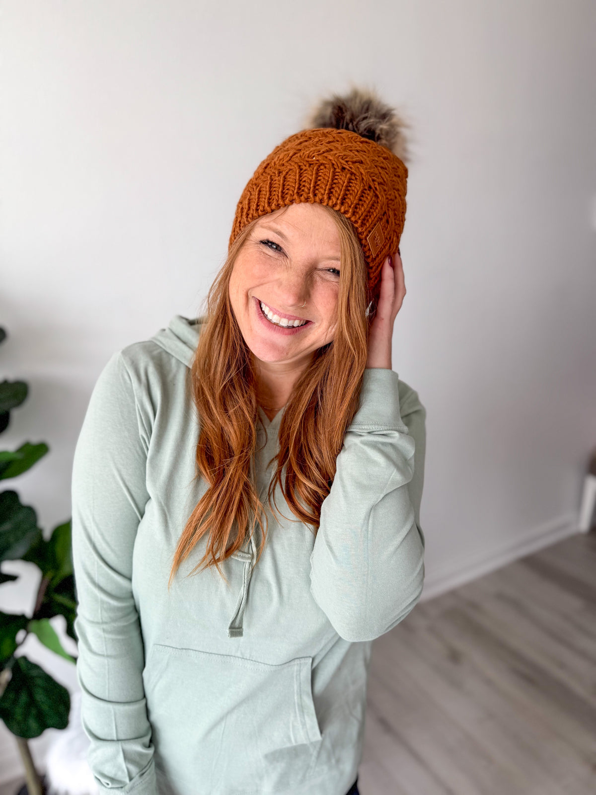 Rust Knit Pom Hat