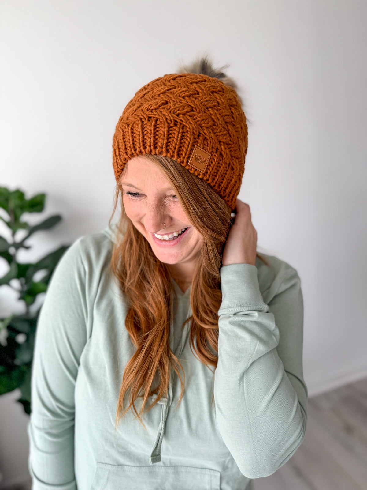 Rust Knit Pom Hat