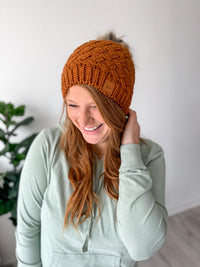 Rust Knit Pom Hat