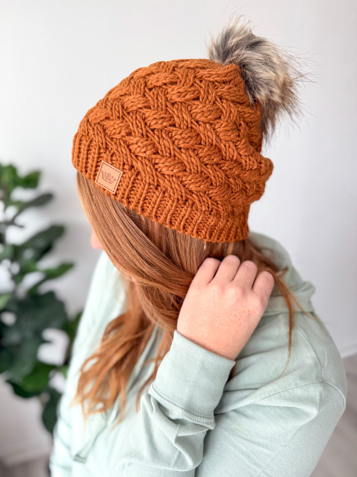 Rust Knit Pom Hat