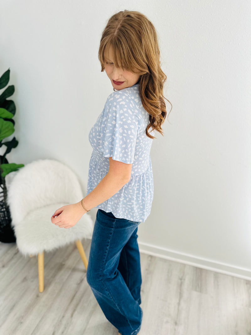Animal Print Ruffle Top - Blue