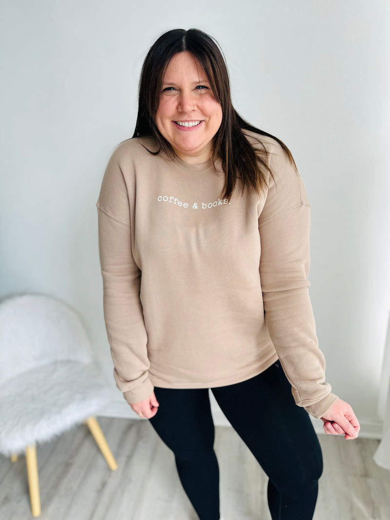 Coffee & Books Graphic Crewneck - Tan - NC