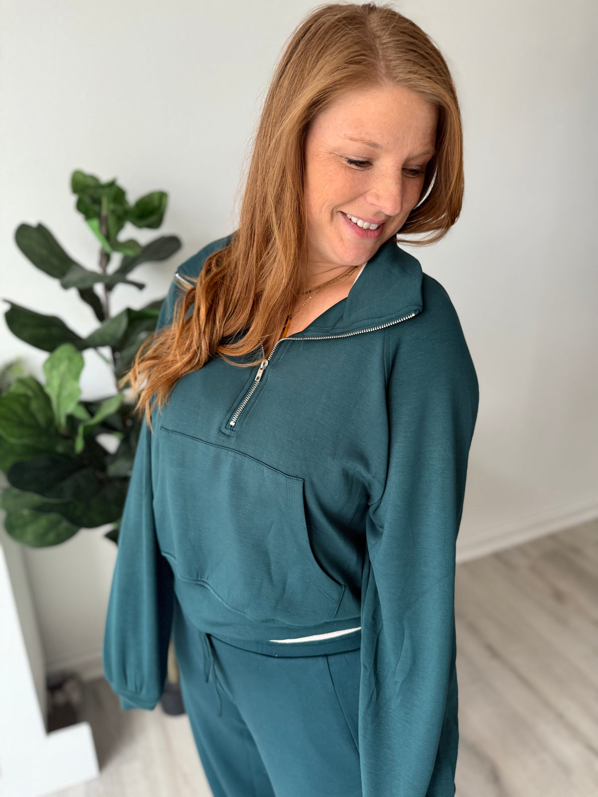 Deep Green Long Sleeve Scuba Pullover