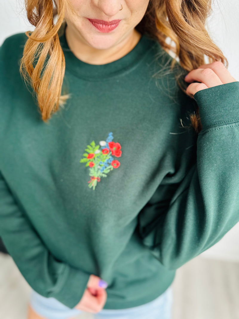 Wildflower Bouquet Embroidered Crewneck