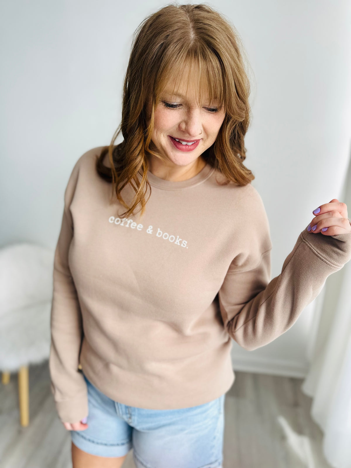 Coffee & Books Graphic Crewneck - Tan - NC