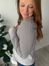 Cuffed Button Sleeve Striped Top