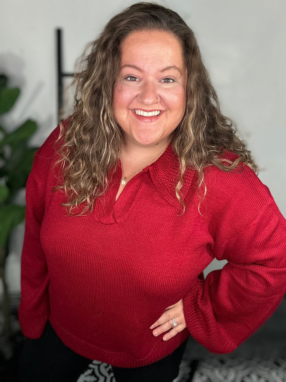 Crimson Collared Sweater