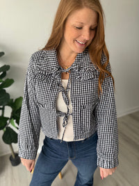 Checkered Bow Puff Jacket