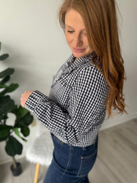 Checkered Bow Puff Jacket
