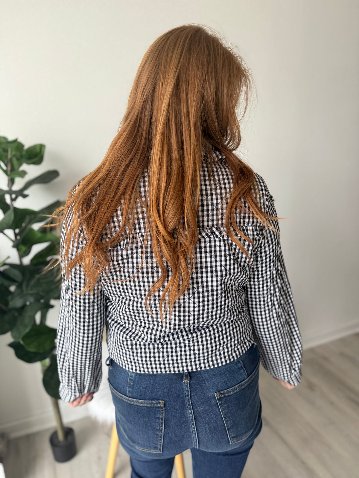 Checkered Bow Puff Jacket