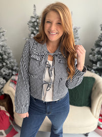 Checkered Bow Puff Jacket