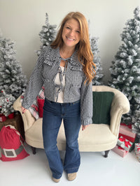 Checkered Bow Puff Jacket