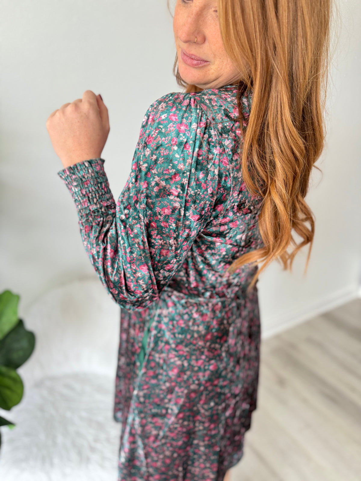 Rosey Evergreen Velour Dress