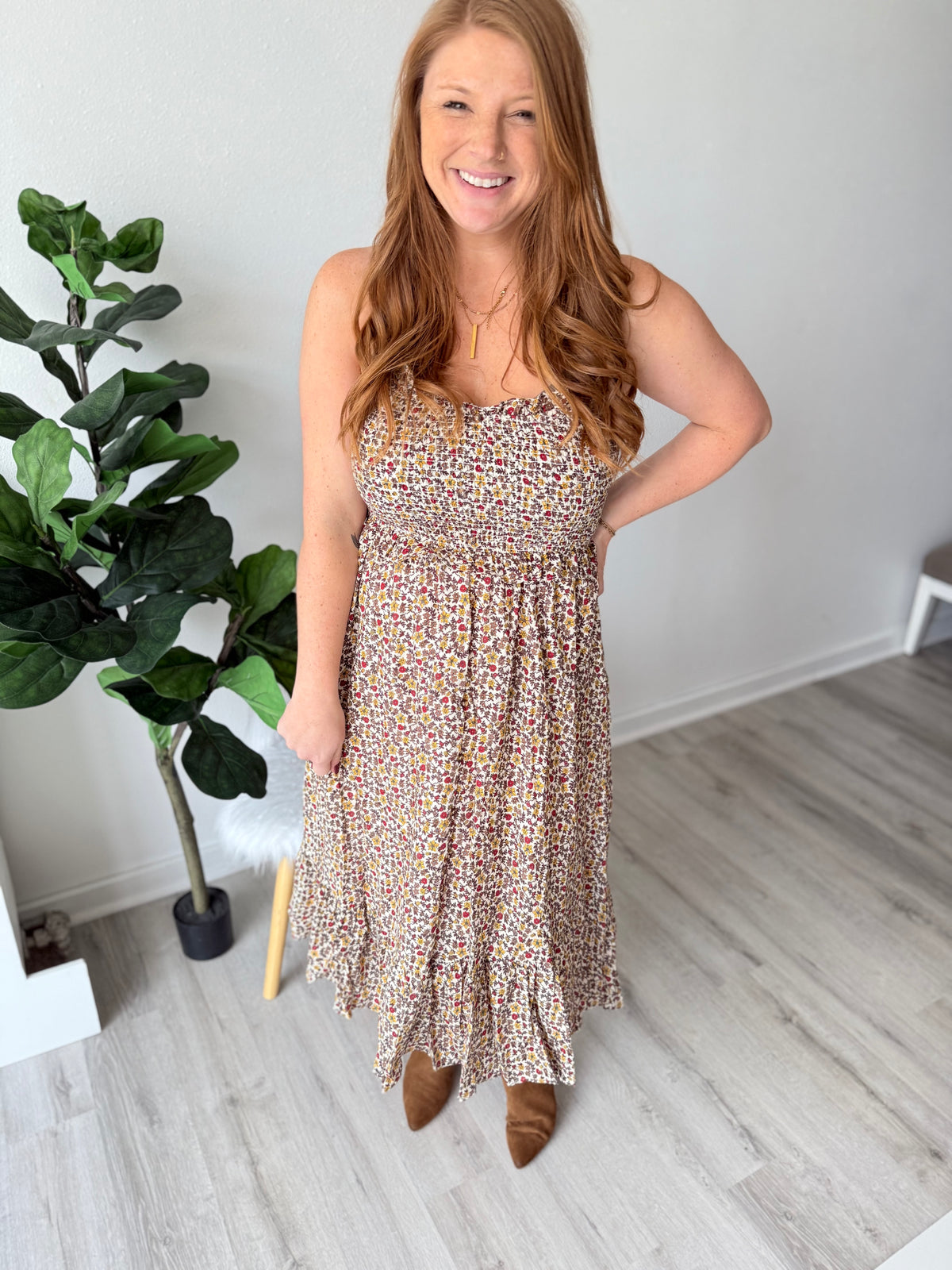 Muted Floral Smocked Dress