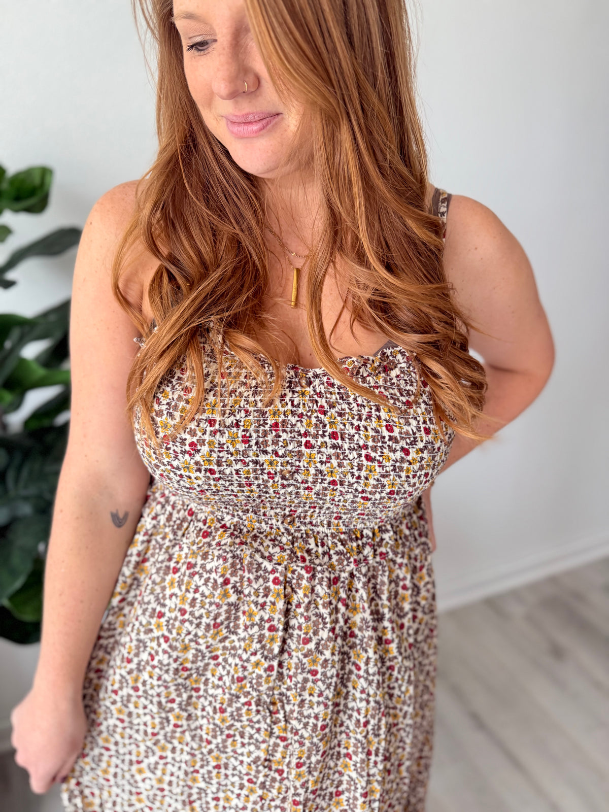 Muted Floral Smocked Dress