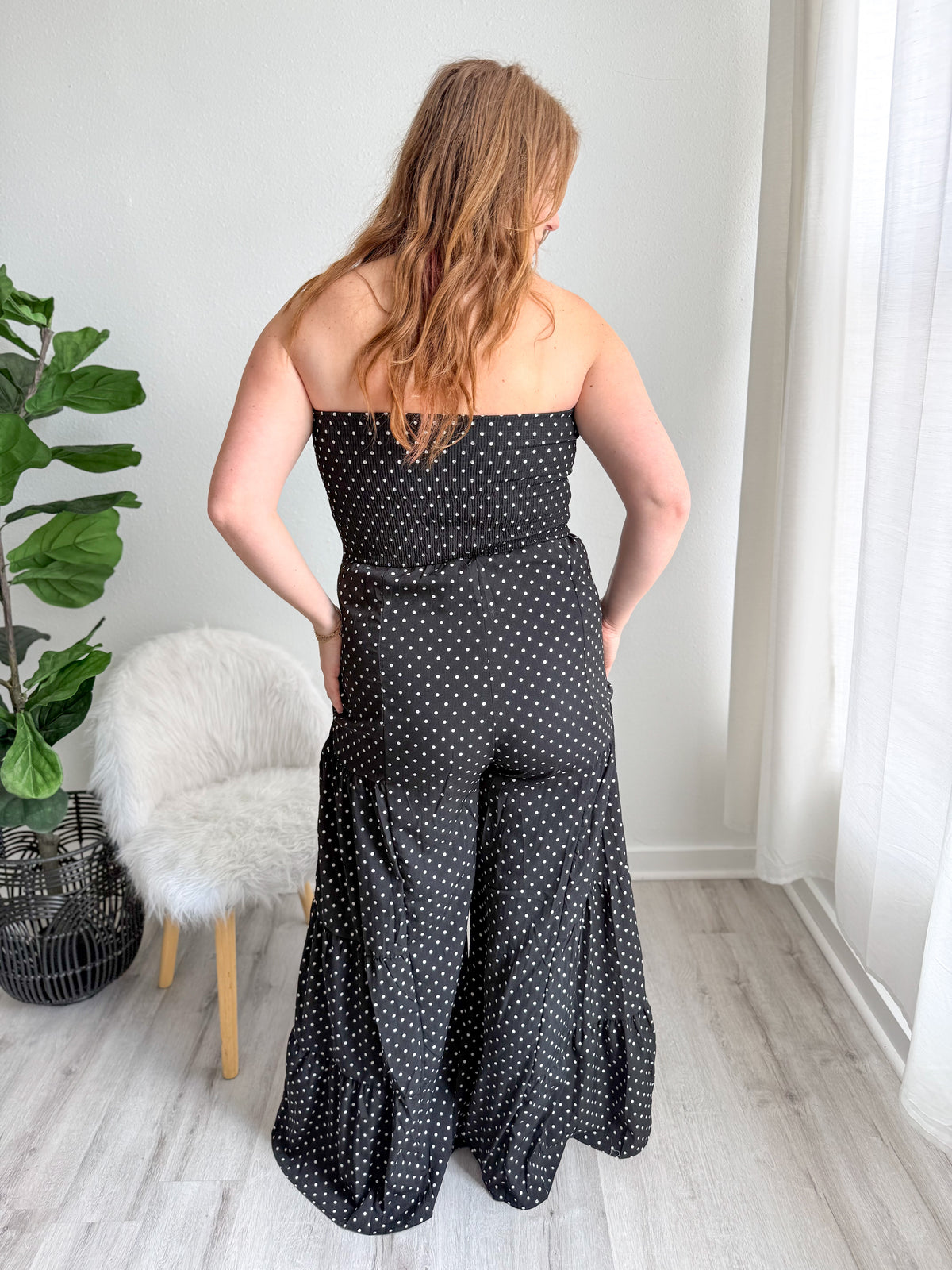 Polka Dot Tie Front Jumpsuit