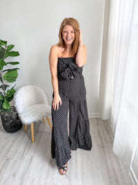 Polka Dot Tie Front Jumpsuit