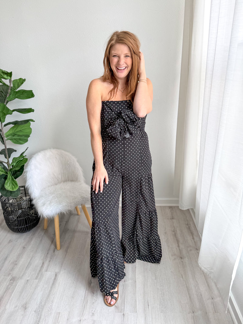 Polka Dot Tie Front Jumpsuit