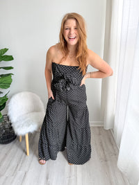 Polka Dot Tie Front Jumpsuit