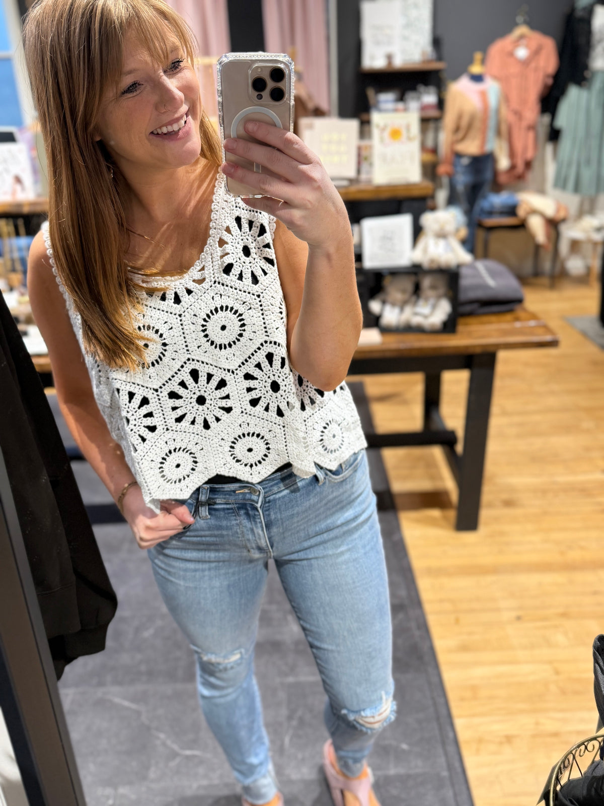 Crochet Tank Top Overlay - White