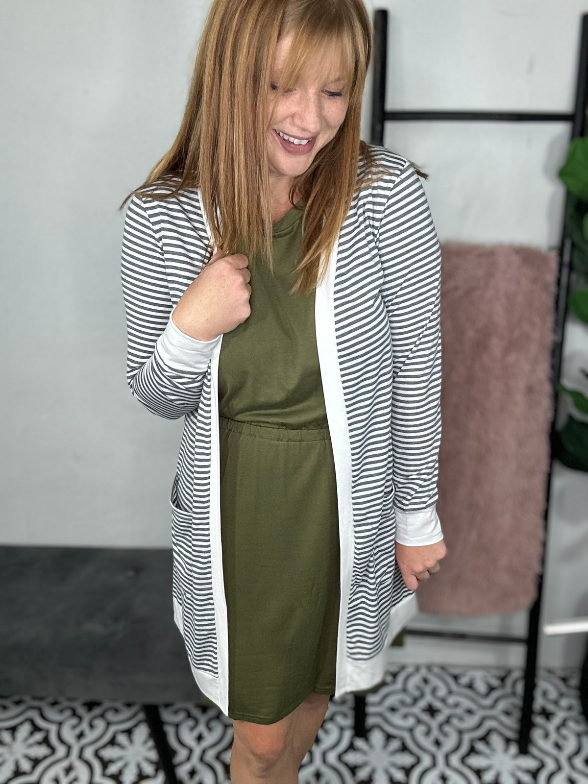 Tori Grey Stripe Cardigan