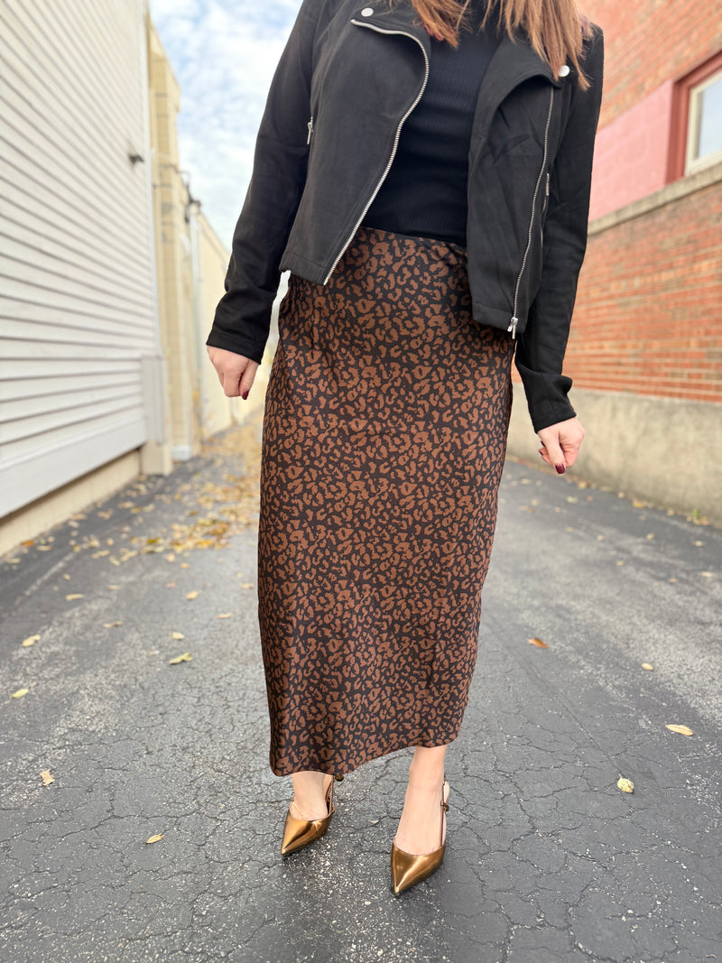 Deep Leopard Print Maxi Skirt
