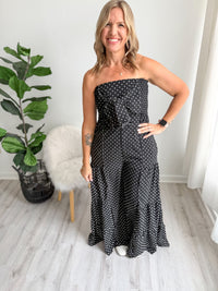 Polka Dot Tie Front Jumpsuit