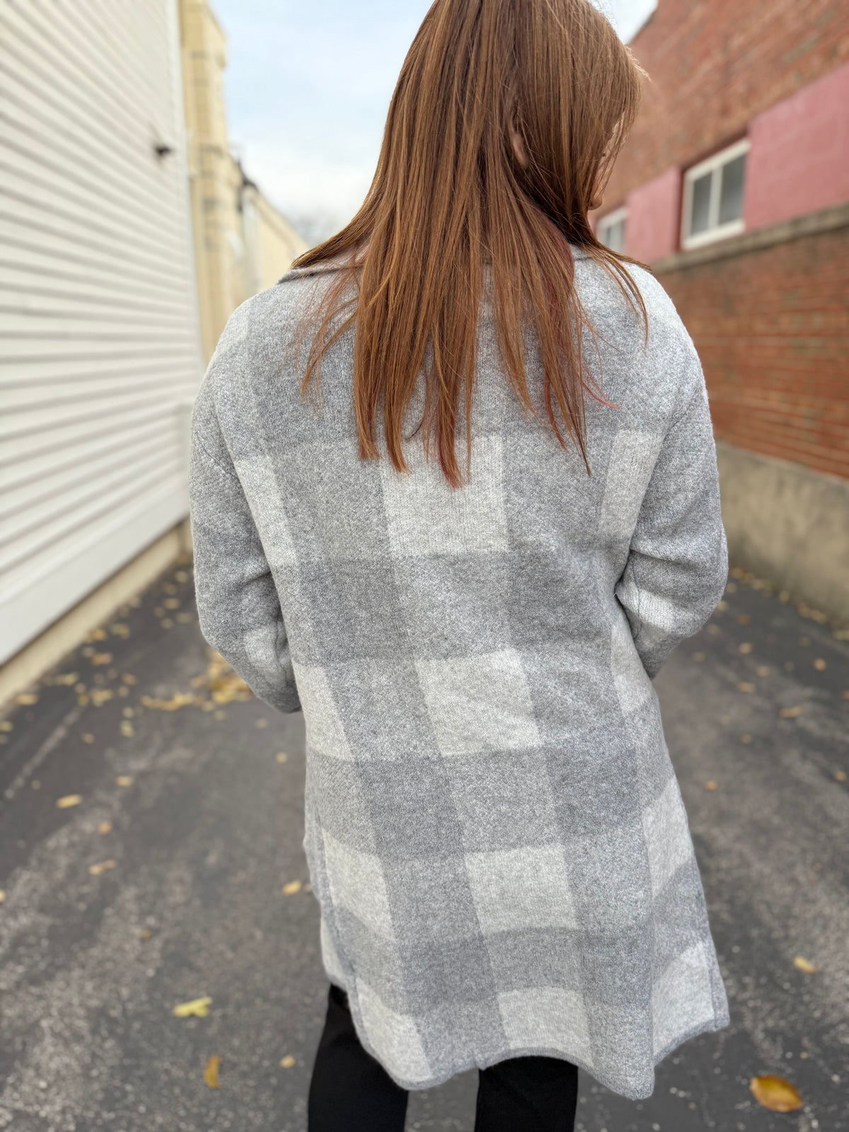 Gray Checkered Sweater Jacket