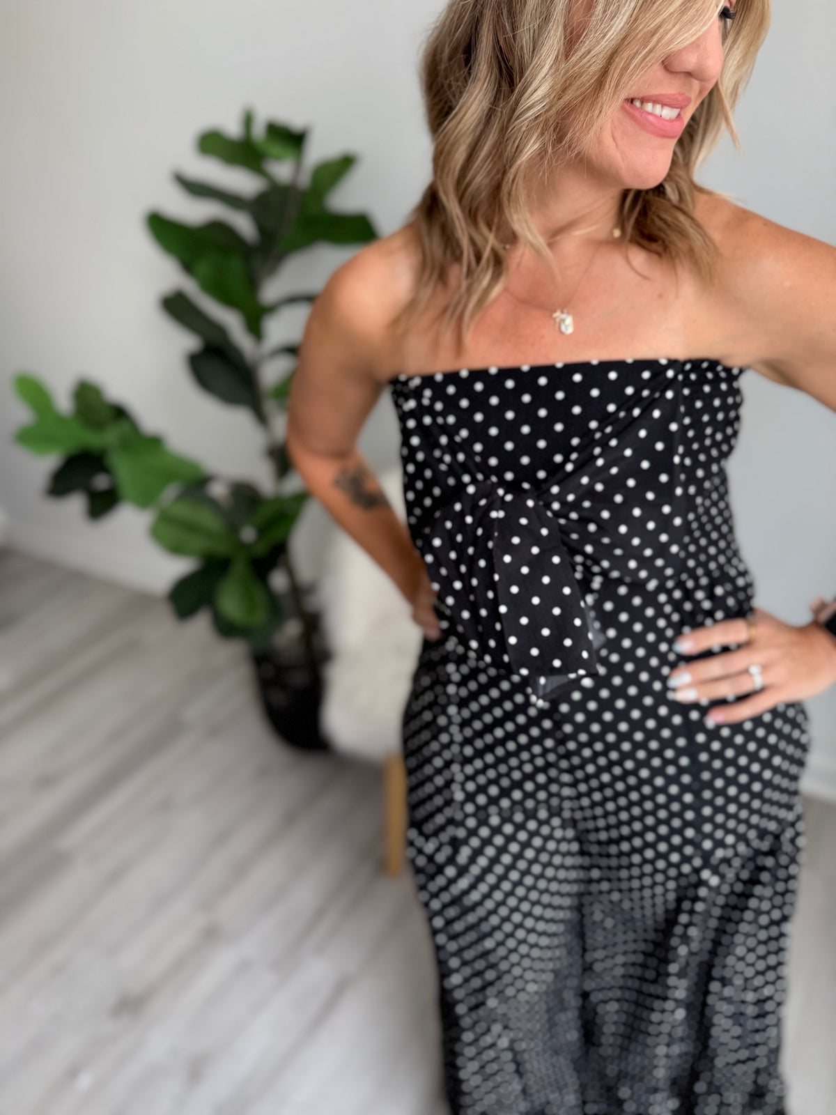 Polka Dot Tie Front Jumpsuit