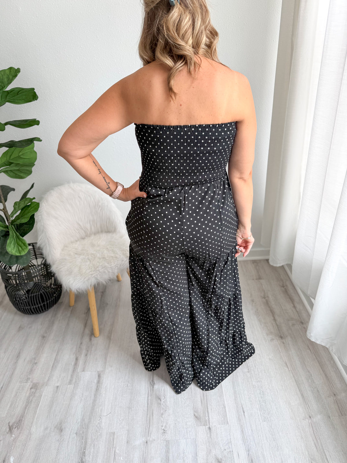 Polka Dot Tie Front Jumpsuit