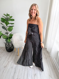 Polka Dot Tie Front Jumpsuit