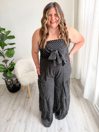 Polka Dot Tie Front Jumpsuit