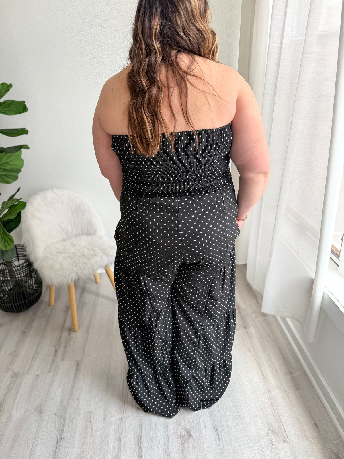 Polka Dot Tie Front Jumpsuit
