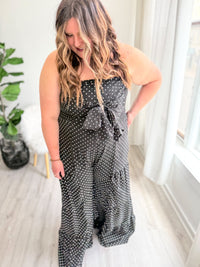Polka Dot Tie Front Jumpsuit